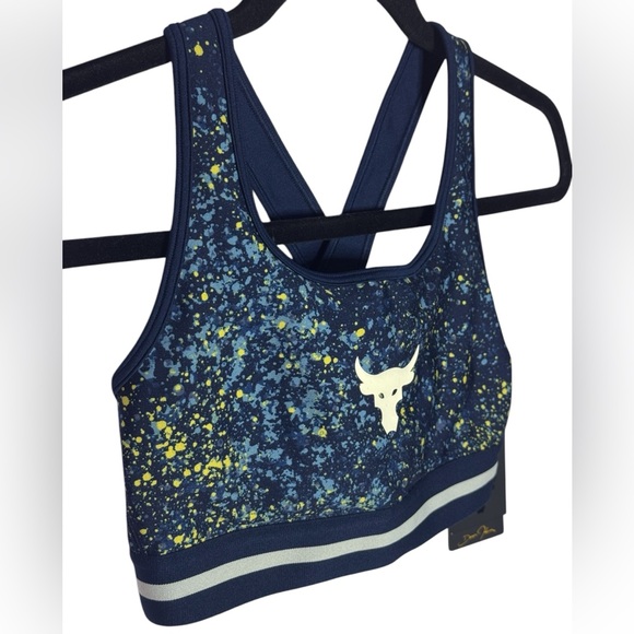 NWT | Under Armour Project Rock Printed Sports Bra | Size Small | Navy Speckle - Picture 2 of 8